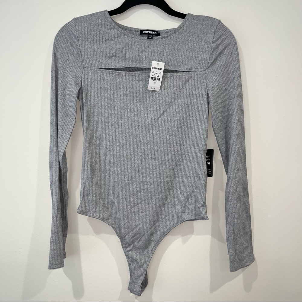Express Ribbed Cut out long sleeve Bodysuit gray size M NWT